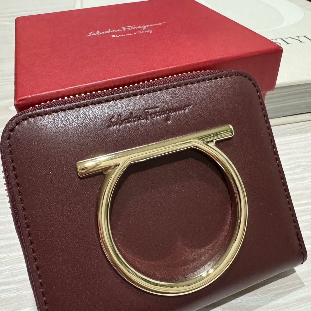 Salvatore Ferragamo Maroon Wallet with Gold Detail